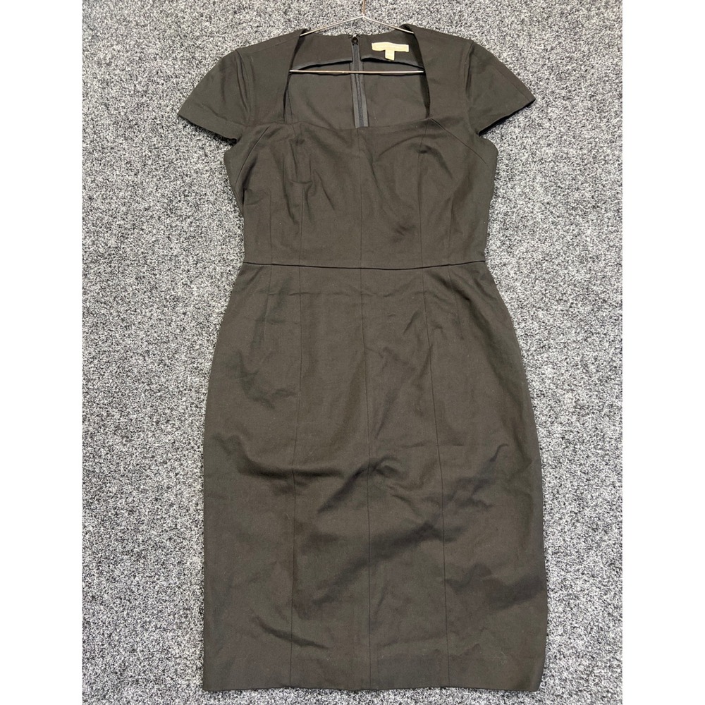 Banana Republic Dress Womens 8 Black Sheath Square Neck Cap Sleeve Work